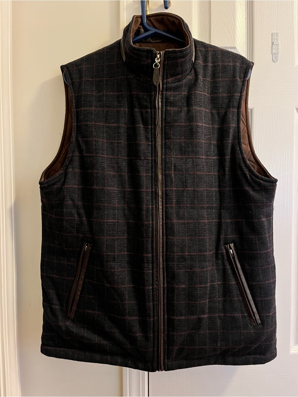 Johnston & Murphy Reversible Quilted Vest Brown Plaid Men’s Large - Picture 7 of 10